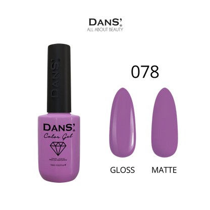 Esmalte Dans' Color Gel en frasco, muestra color vibrante y acabado brillante para uñas.