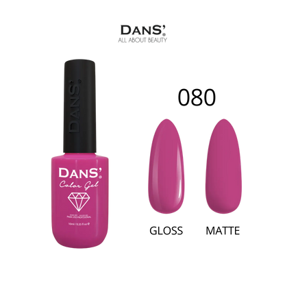 Esmalte Gel Dans' Color de la marca Dans, en frasco con color verde y diseño elegante, muestra la textura del esmalte en la botella.