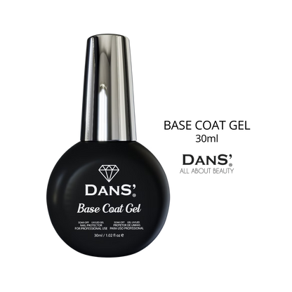 Esmalte Dans base gel y top coat de 30 ml en botella, ideal para fortalecer y dar brillo a las uñas.