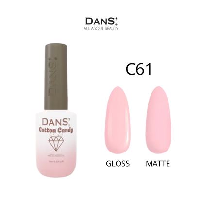 Esmalte Dans Cotton Candy en frasco, color rosa suave con acabado brillante, de la colección de esmaltes Dans.