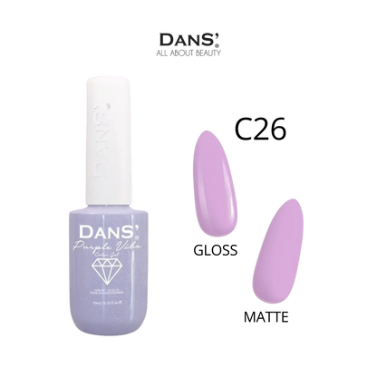 Esmalte Dans Purple Vibe en frasco, color lila intenso con acabado brillante, parte de la colección Purple Vibe de la marca Dans.