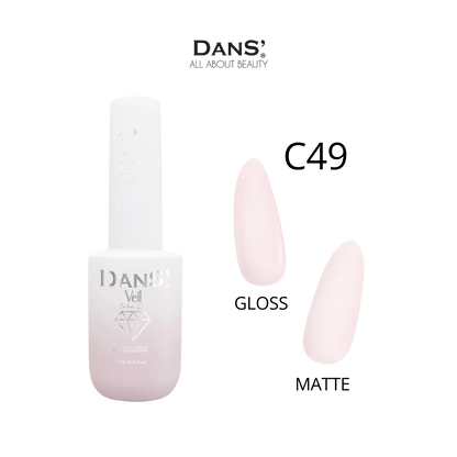 Esmalte Dans Colección Veil con acabado brillante en tono nude, mostrado en la botella del esmalte de la marca Dans.