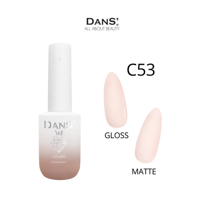 Esmalte Dans de la colección Veil, color azul claro en frasco con diseño elegante, muestra el envase y el color del esmalte.