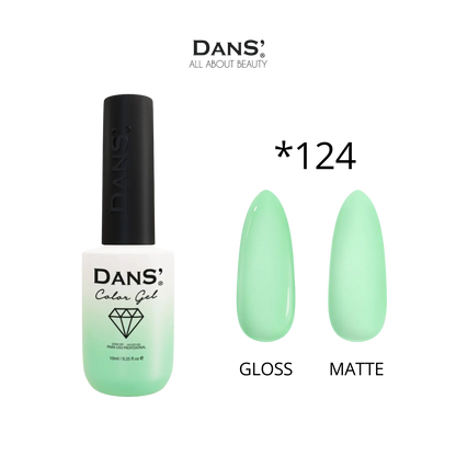 Esmalte Dans' Color Gel en frasco, color vibrante y brillante, con etiqueta de la marca Dans visible en la botella.