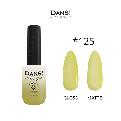 Esmalte gel Dans' Color Gel en frasco con etiqueta blanca y colorido, muestra el producto para uñas en una imagen clara.