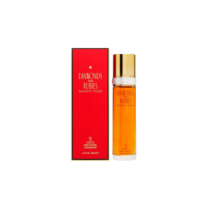 Perfume Elizabeth Taylor Diamonds & Rubies para mujer, frasco de 100 ml con diseño elegante y cristales que reflejan lujo y sofisticación.