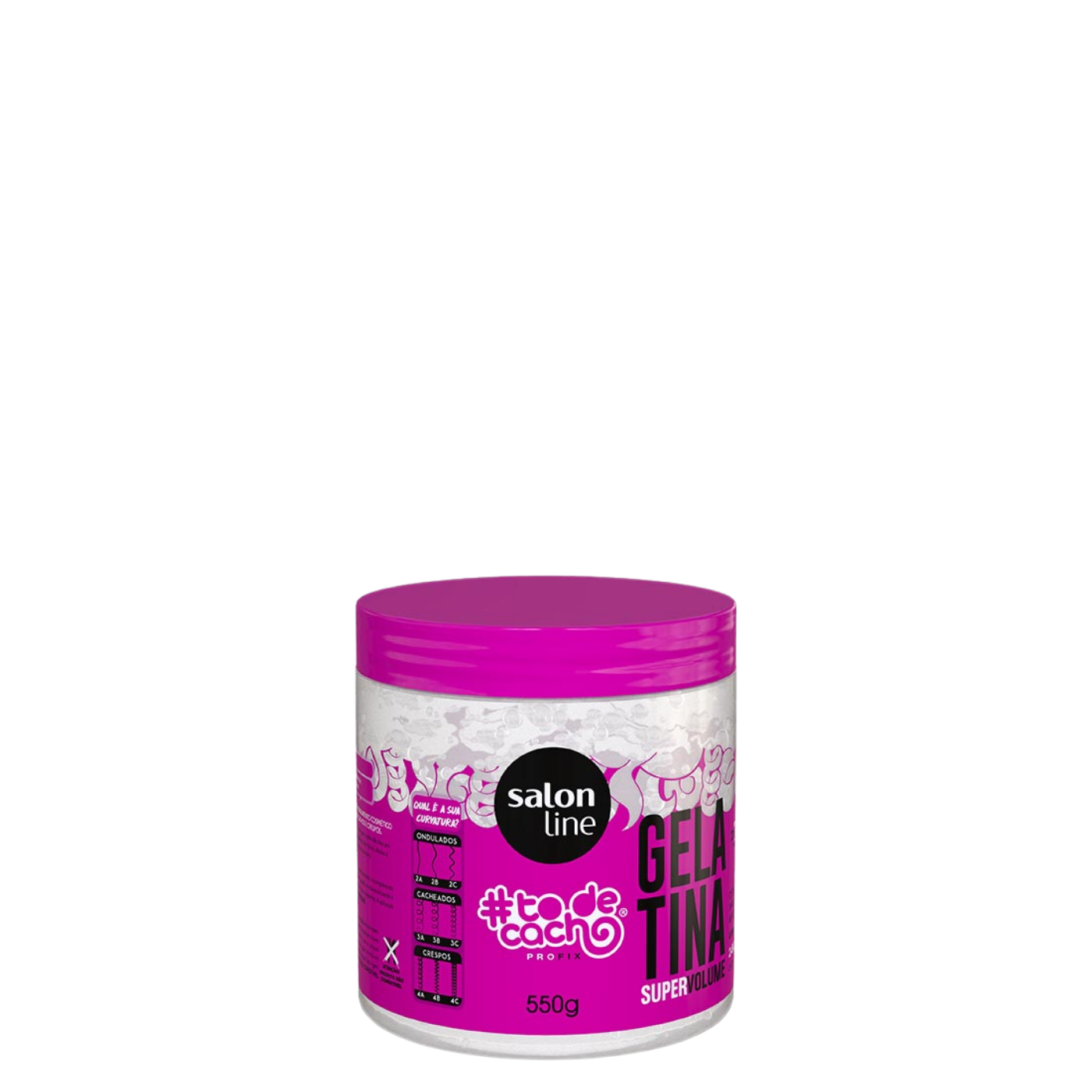 Pote de 550 g de la gelatina capilar #todecacho Súper Volumen de Salon Line, gel fijador ligero para aportar cuerpo, volumen y definición a rizos y cabellos afros.