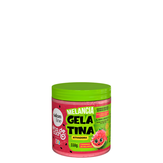 Pote de 550 g de la gelatina activadora #todecacho Kids Sandía (Melancia) de Salon Line, gel fijador suave infantil para definir rizos y controlar el frizz.