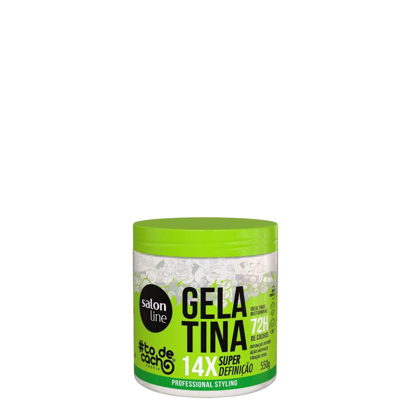 Pote de 550 g de la gelatina capilar #todecacho Súper Definición de Salon Line, gel fijador para rizos y cabellos afros con aceite de lino y D-pantenol.