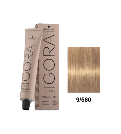 Tinte Schwarzkopf Igora Absolute tono 9.560, color rubio claro ceniza, en tubo con etiqueta visible.