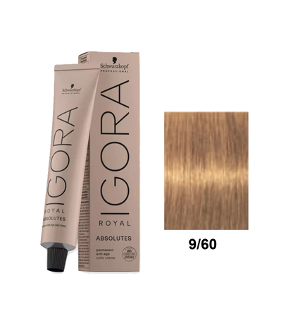 Tinte Schwarzkopf Igora Absolute en tono rubio ceniza claro 9.60, botella de tintura para cabello con tono uniforme y brillante