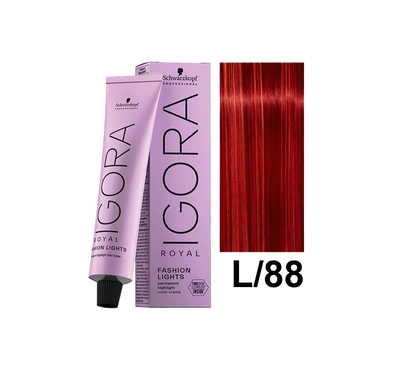 Tinte Schwarzkopf Igora Royal en tono L.88, color de cabello rubio claro, con envase y etiqueta visible