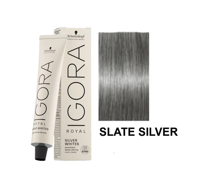 Tinte Schwarzkopf Igora Royal en tono plata gris, con envase visible y etiqueta en la imagen