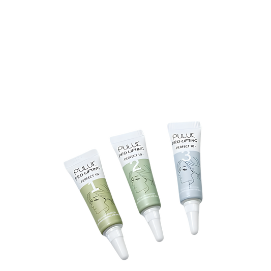Kit trio en tubo para laminado de cejas Brow Lamination Puluk Pro Lifting Perfect 10 pasos 1 2 y 3