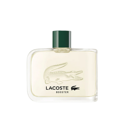 Perfume Lacoste Booster para hombre en frasco de 125 ml, con diseño elegante y etiquetas visibles.