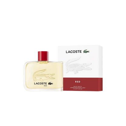 Perfume Lacoste Red EDT para hombre en frasco de 125 ml, frasco rojo y diseño elegante.