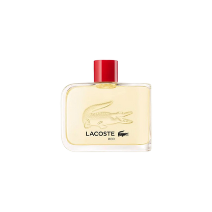 Perfume Lacoste Red EDT para hombre en botella de 125 ml, con diseño elegante y color rojo vibrante.