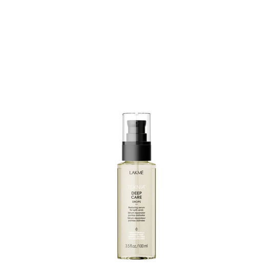 Aceite capilar Lakme Teknia Deep Care Serum, frasco de 100 ml con gotas para cuidado intensivo del cabello.