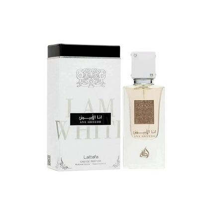 Perfume unisex Lattafa Ana Abiyedh Eau de Parfum 60 ml con frasco elegante y diseño distintivo de la marca Lattafa Perfumes.
