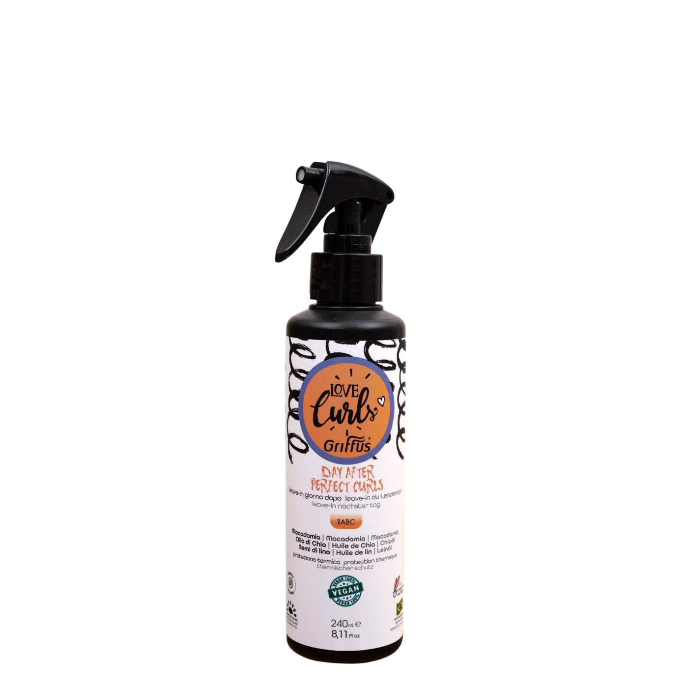 Botella de Leave-In Cachos Perfeitos de la marca Griffus, crema para peinar sin enjuague profesional para la definición, hidratación y protección con filtro UV de cabellos rizados y crespos.