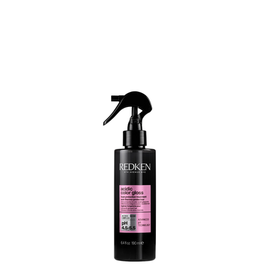 Spray Leave-In Redken Acidic Color Gloss para peinar, en botella de 190 ml, con textura ligera y acabado brillante.