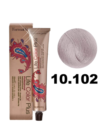 Tinte Farmavita Life Color Plus en tono 10.1, color rubio claro con reflejos dorados, en envase de tintura para cabello