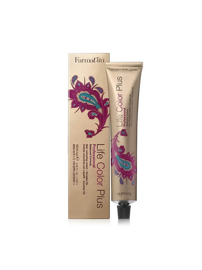 Tinte Farmavita Life Color Plus en frascos con coloración vibrante y natural para cabello, imagen del envase y tonos intensos