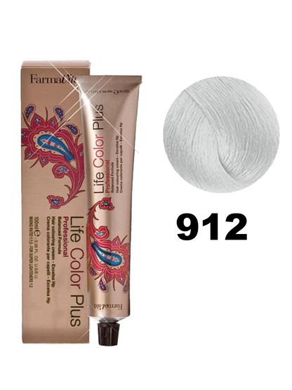 Tinte Farmavita Life Color Plus en tono 912, color vibrante y duradero para cabello, con fórmula nutritiva y cobertura completa.