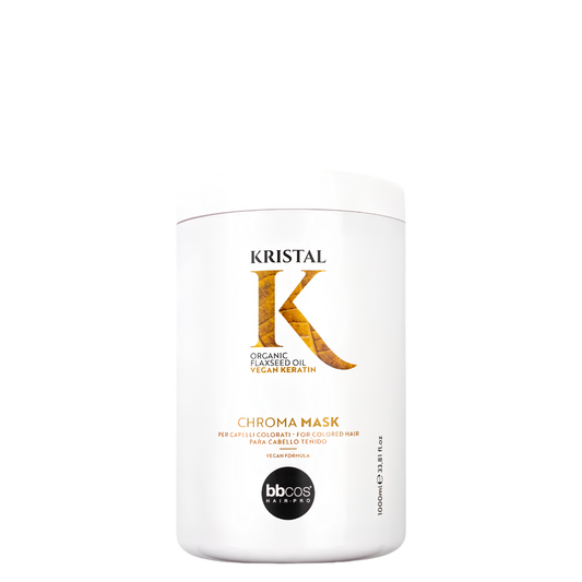 Máscara de protección de color Kristal Chroma de BBCOS, tratamiento capilar en envase de 1000 ml con fórmula revitalizante