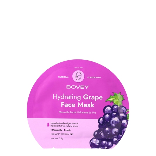 Mascara facial hidratante de uva Bovey en sobre, con fórmula antioxidante y textura cremosa para una piel suave y fresca.