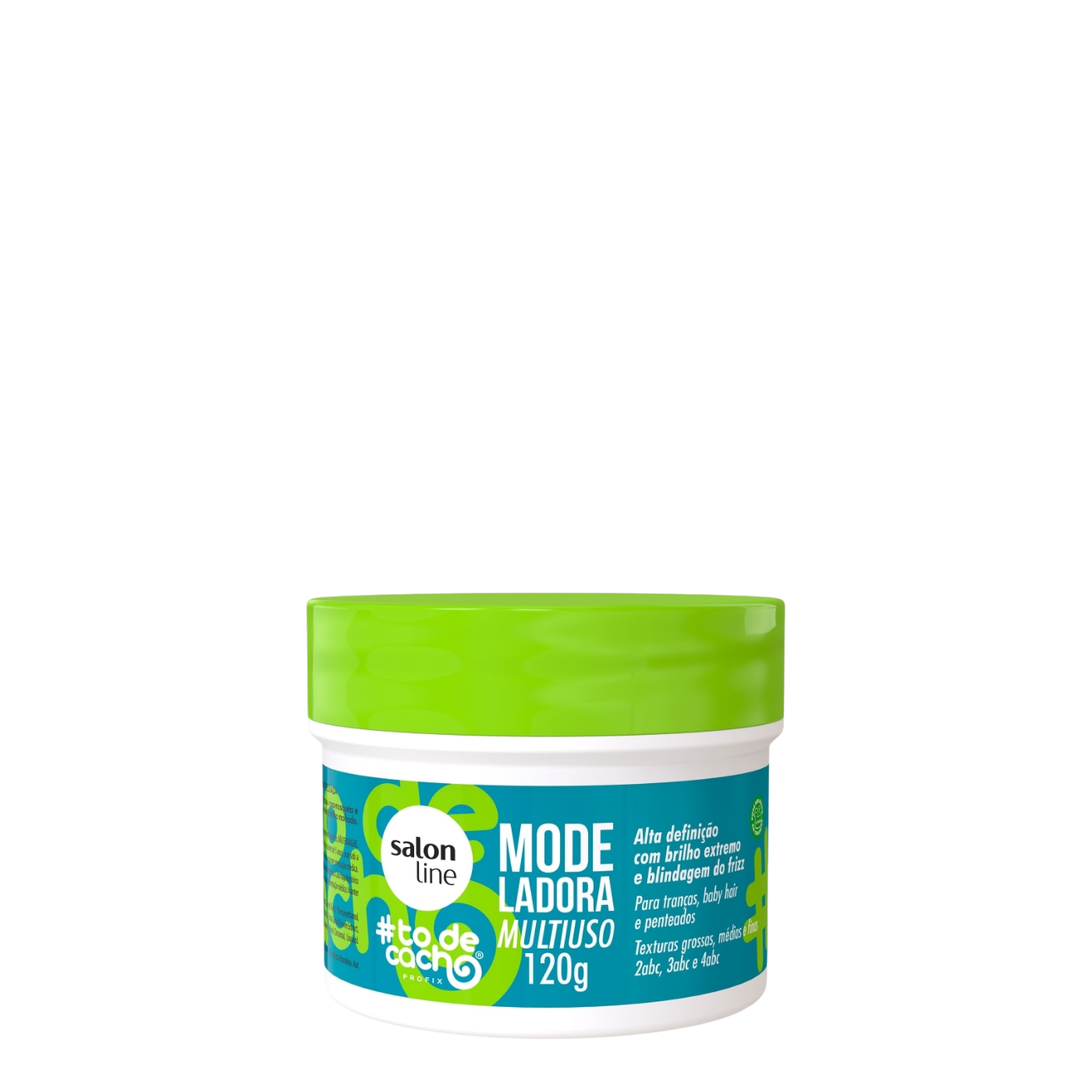 Pote de 120 g de la pomada Modeladora Multiuso #todecacho de Salon Line, fijador con efecto brillo para peinados, fijación de baby hair y control del frizz en cabello rizado.