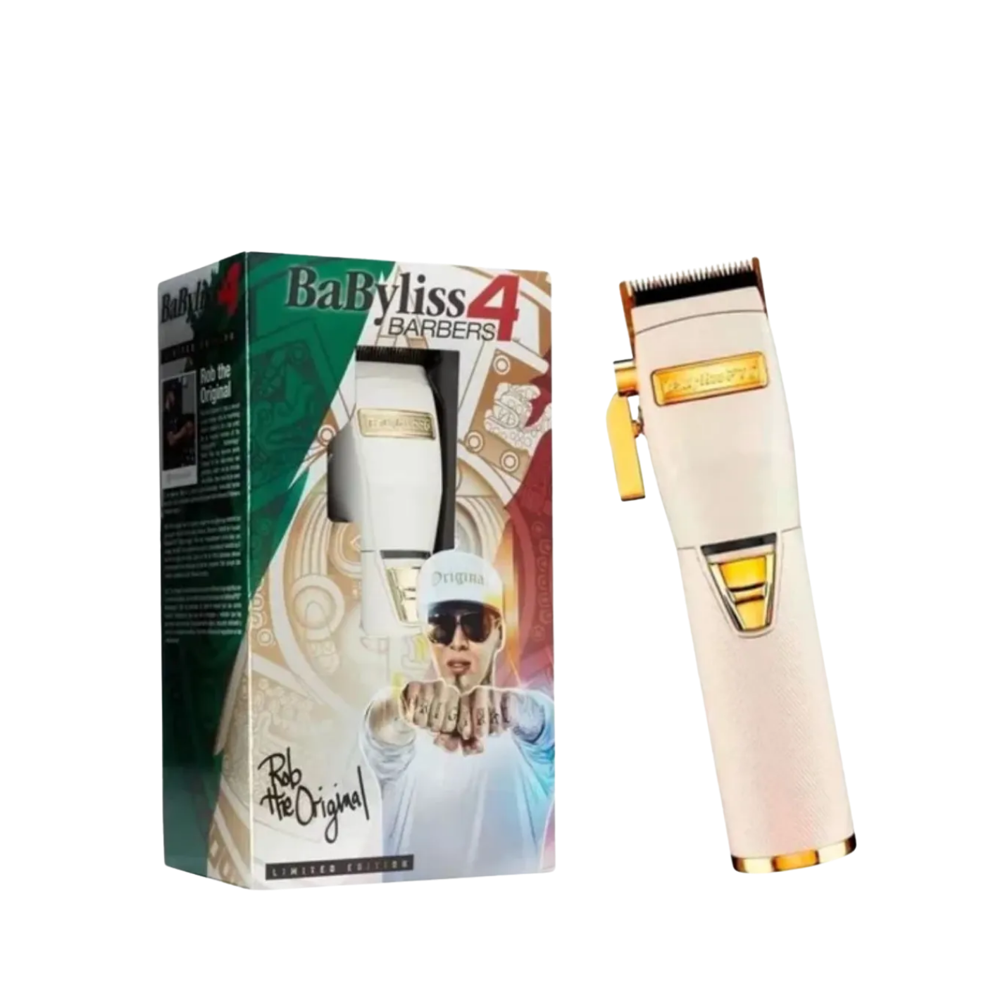 Máquina de afeitar BabylissPro para barberos, color blanca, con hoja de corte y diseño profesional.