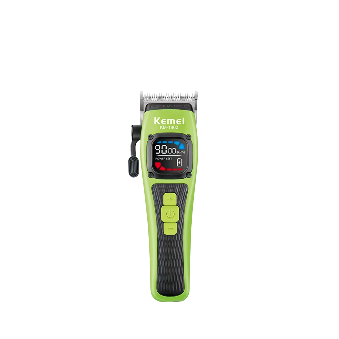 "Máquina de corte profesional inalámbrica Kemei KM-1862 con cuerpo ergonómico y cuchillas de acero inoxidable, ideal para barbería y degradados".