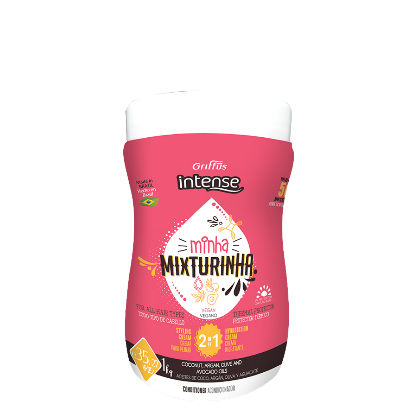 Pote gigante de 1 kg de Máscara de Tratamiento Mixturinha de la marca Griffus, crema base profesional liberada multi-beneficios para hidratación y mezclas personalizadas de cuidado capilar.