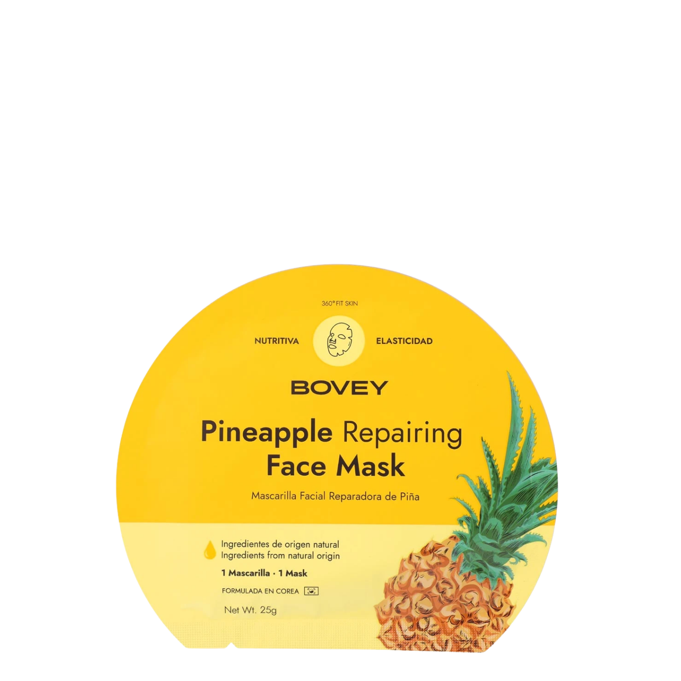 Mascarilla facial reparadora de piña Bovey en sobre, con fórmula revitalizante para piel radiante y saludable.