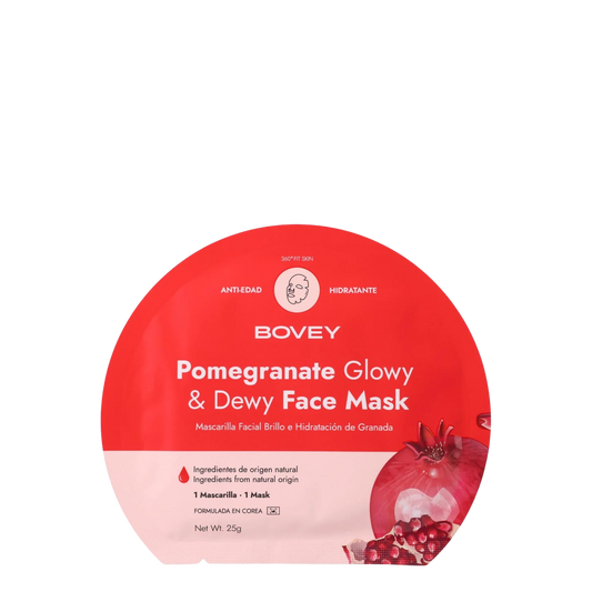 Mascarilla facial de Granada Bovey para brillo e hidratación, con textura cremosa y ingredientes naturales, en envase blanco.