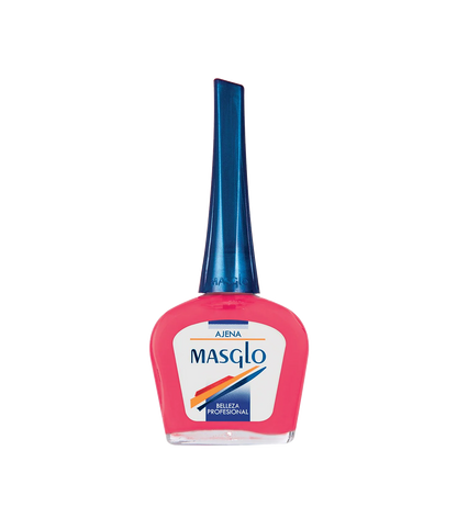 Esmalte Masglo A-F en frasco de color rosa suave, con etiqueta visible, para uñas y cuidado de la estética.