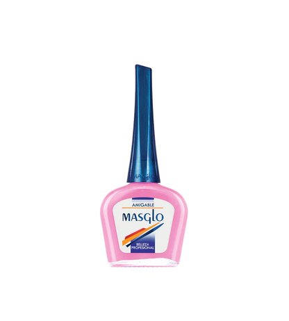Esmalte Masglo A-F en frasco, color rosado suave, con etiqueta visible, para cuidado y decoración de uñas.