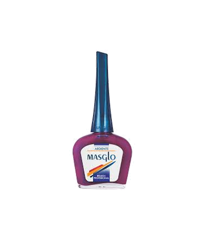 Esmalte Masglo A-F en color ardiente, frasco de esmalte de uñas con etiqueta y tapón de color.
