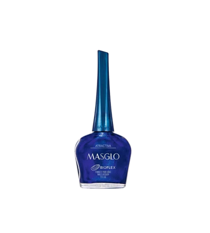 Esmalte Masglo A-F en frasco con esmalte de color rosa y diseño atractivo, muestra la textura y acabado brillante del producto.