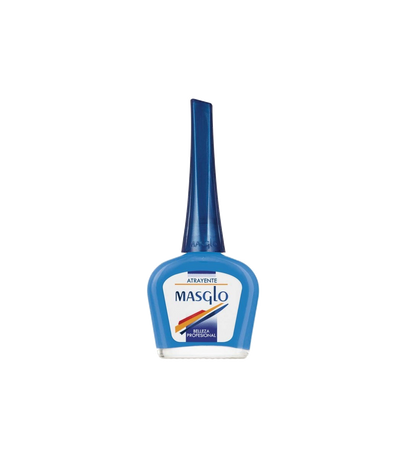 Esmalte Masglo A-F en una botella con tono rosado suave, muestra la textura y color del esmalte para uñas.