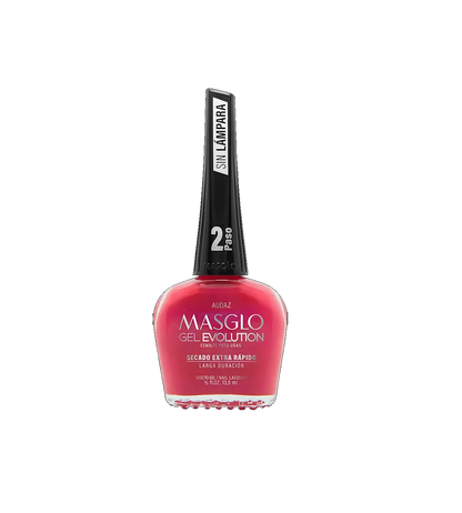 Esmalte Masglo Audaz en tono vibrante, con frasco de esmalte de la marca Masglo, visible en la imagen.