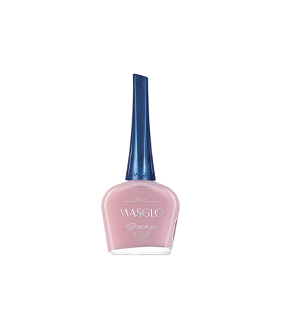 Esmalte Masglo A-F en tono rosado con acabado brillante, botella de esmalte con etiqueta de la marca Masglo.