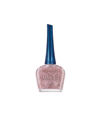 Esmalte Masglo A-F en tono coral brillante, con frasco y etiqueta visible, para uñas de belleza y cuidado personal.