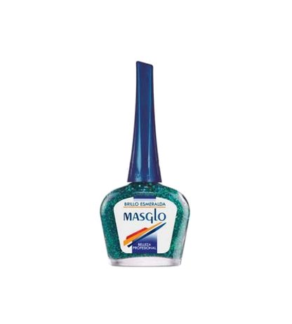 Esmalte Masglo A-F en color esmeralda, con acabado brillante y textura suave, para uñas elegantes y bien cuidado.