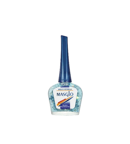 Esmalte Masglo A-F con brillo estrella, color brillante y acabado liso en envase de la marca Masglo.