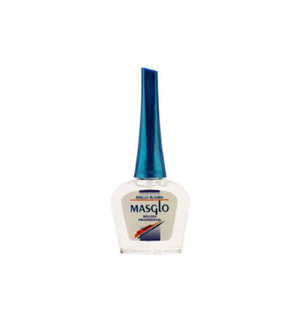 Esmalte Masglo Brillo Rumba en frasco con tapa negra, muestra color brillante y acabado liso para uñas elegantes.