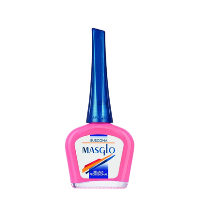 Esmalte Masglo A-F en tono burdeos con acabado brillante, en frasco de esmalte de la marca Masglo.