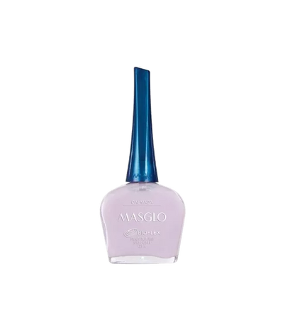 Esmalte Masglo A-F en tono calmada, botella con esmalte de color beige suave y logo de Masglo en la etiqueta.