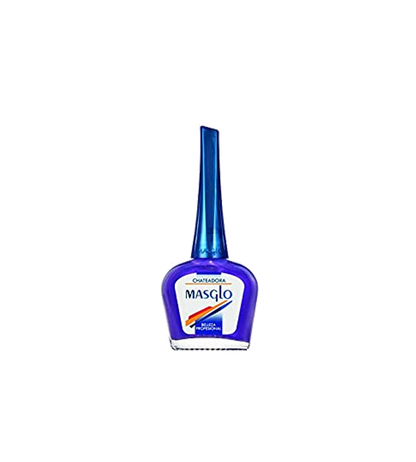 Esmalte Masglo A-F en frasco, con color vibrante y brillante, muestra el envase y la etiqueta del esmalte para uñas.